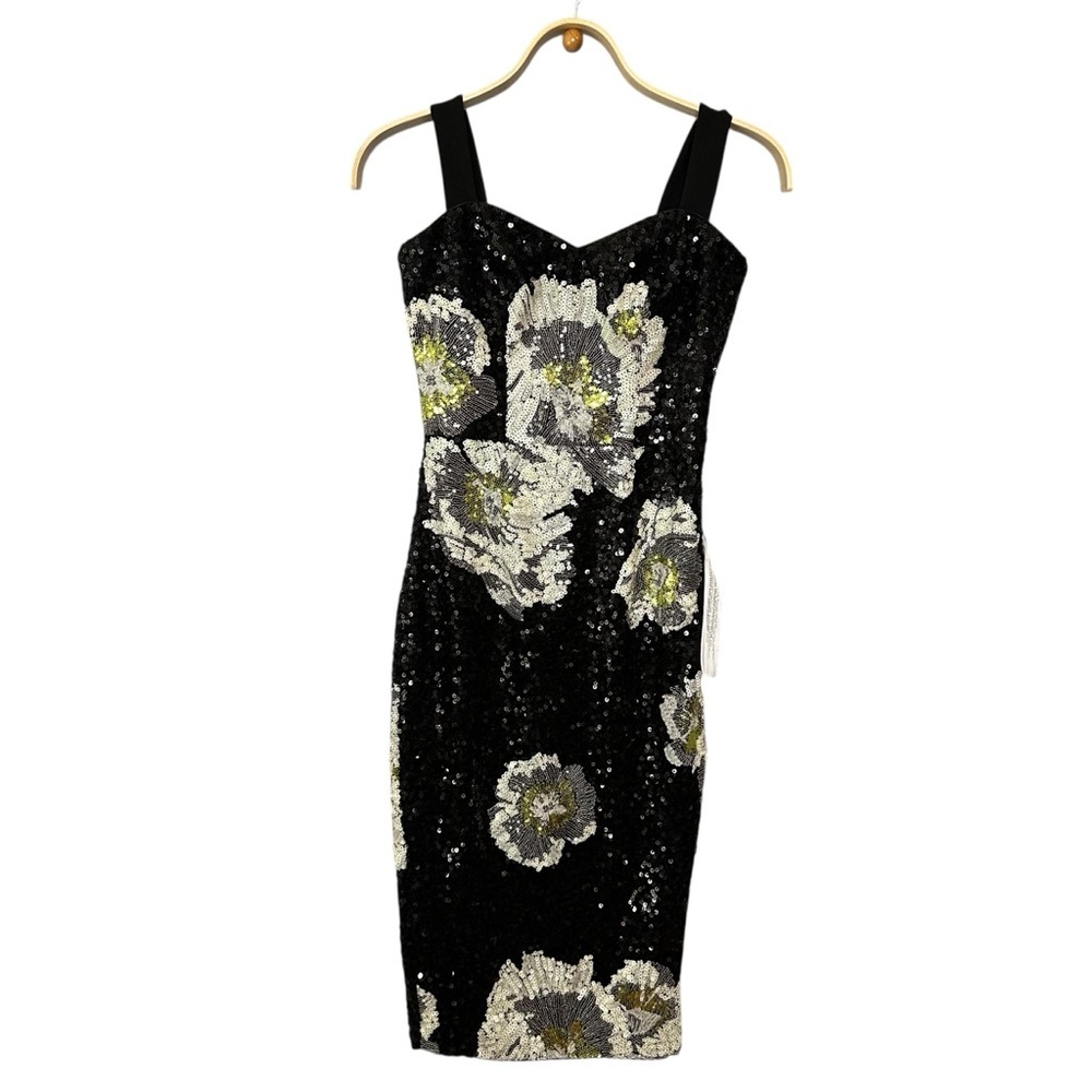 Dress the Population Nicole Black Sequin Floral Print Dress. Sz: S - Picture 6 of 13